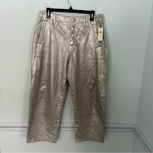 NWT Pilcro The Ar Mid-Rise Button-Front Barrel Jeans: Coated Edition Size 29P - Picture 3 of 14